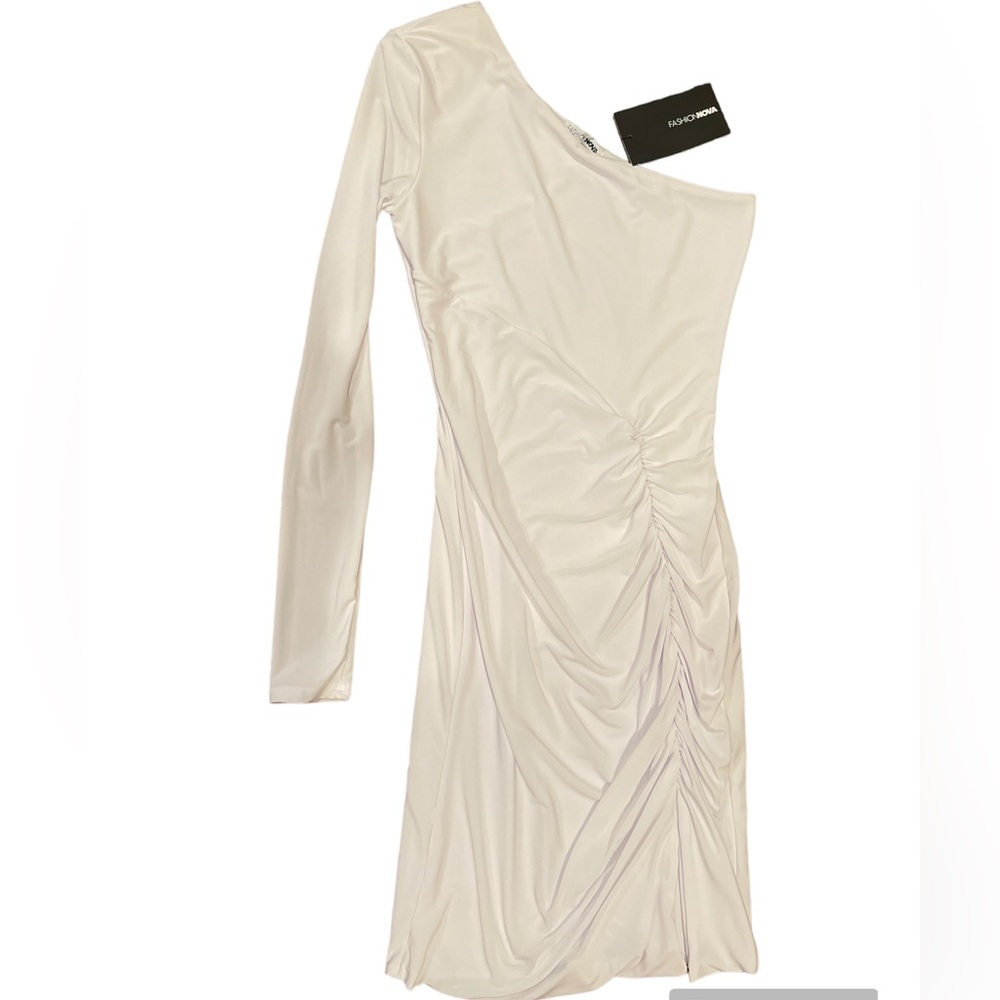 Fashion Nova one shoulder white dress